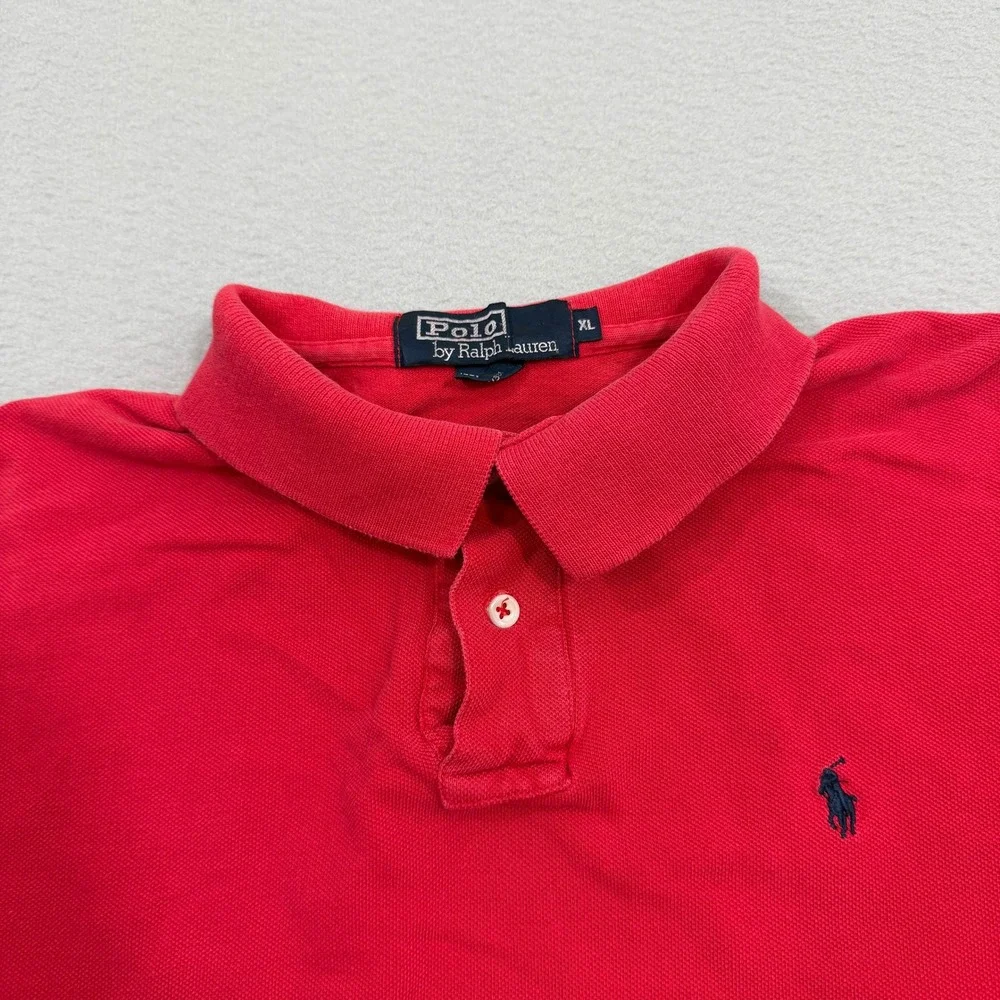 Vintage Polo Ralph Lauren Shirt Men XL Red Solid Short Sleeve Made in USA Cotton